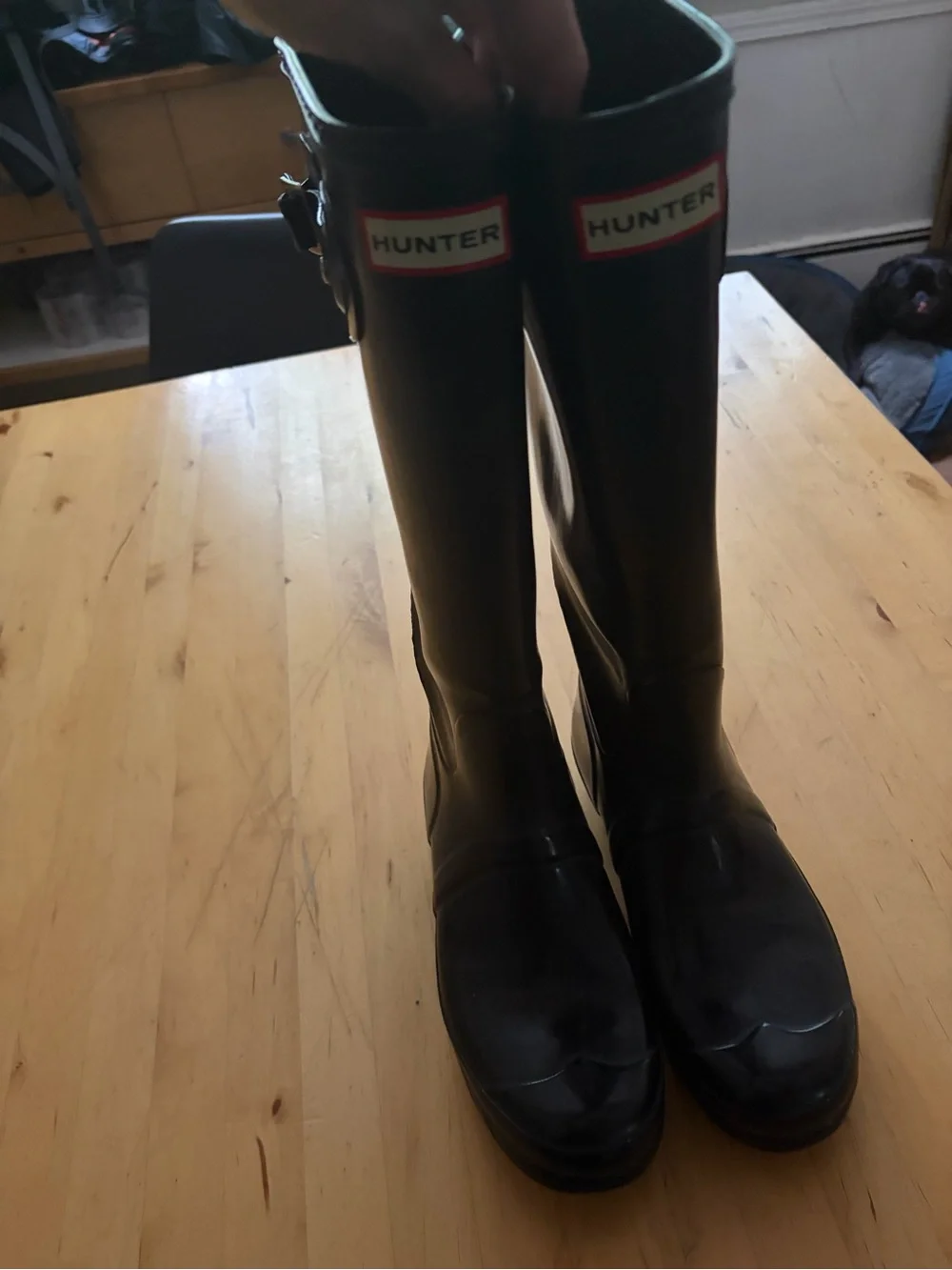 Hunter Gloss Black Knee-High Rain Boots with Logo